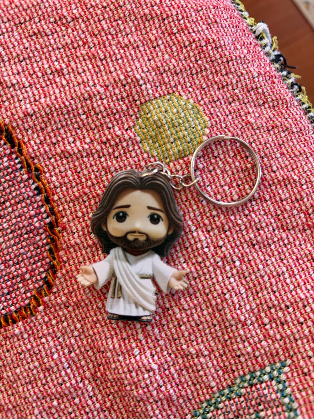 Cute White Robe Character Keychain for Kids